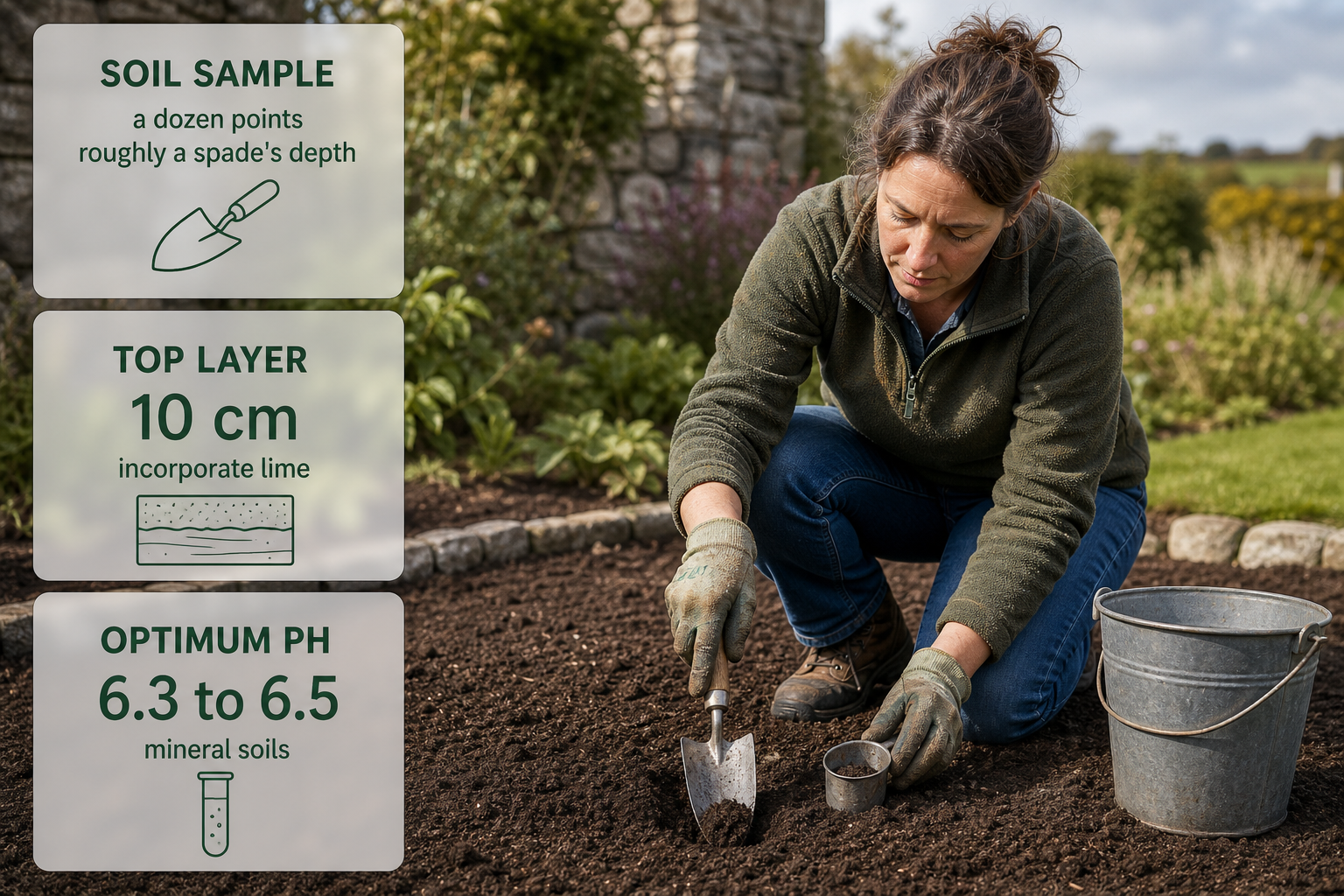 Infographic about soil testing and seedbed fertility for a new lawn in an Irish garden.