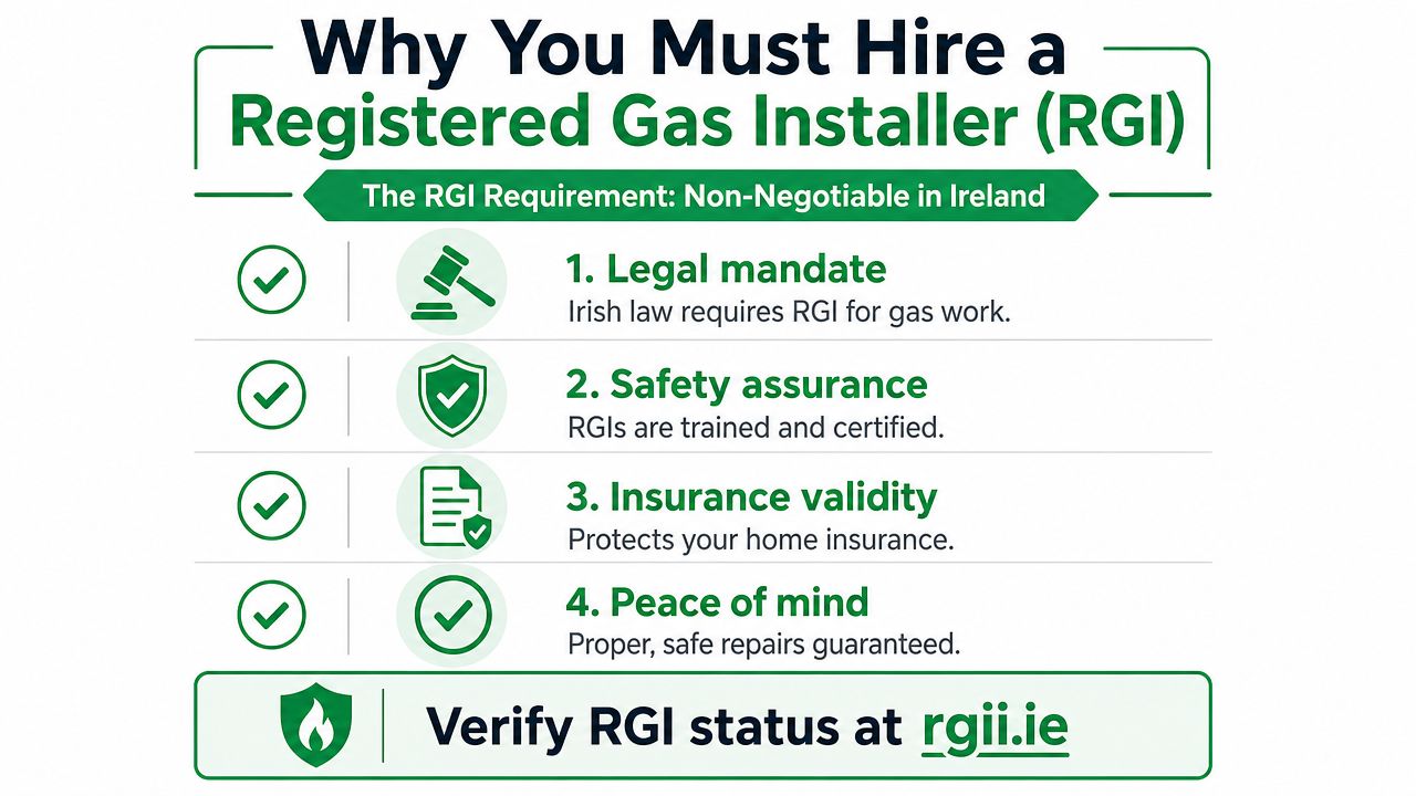An infographic detailing why it is necessary to hire a Registered Gas Installer in Ireland.