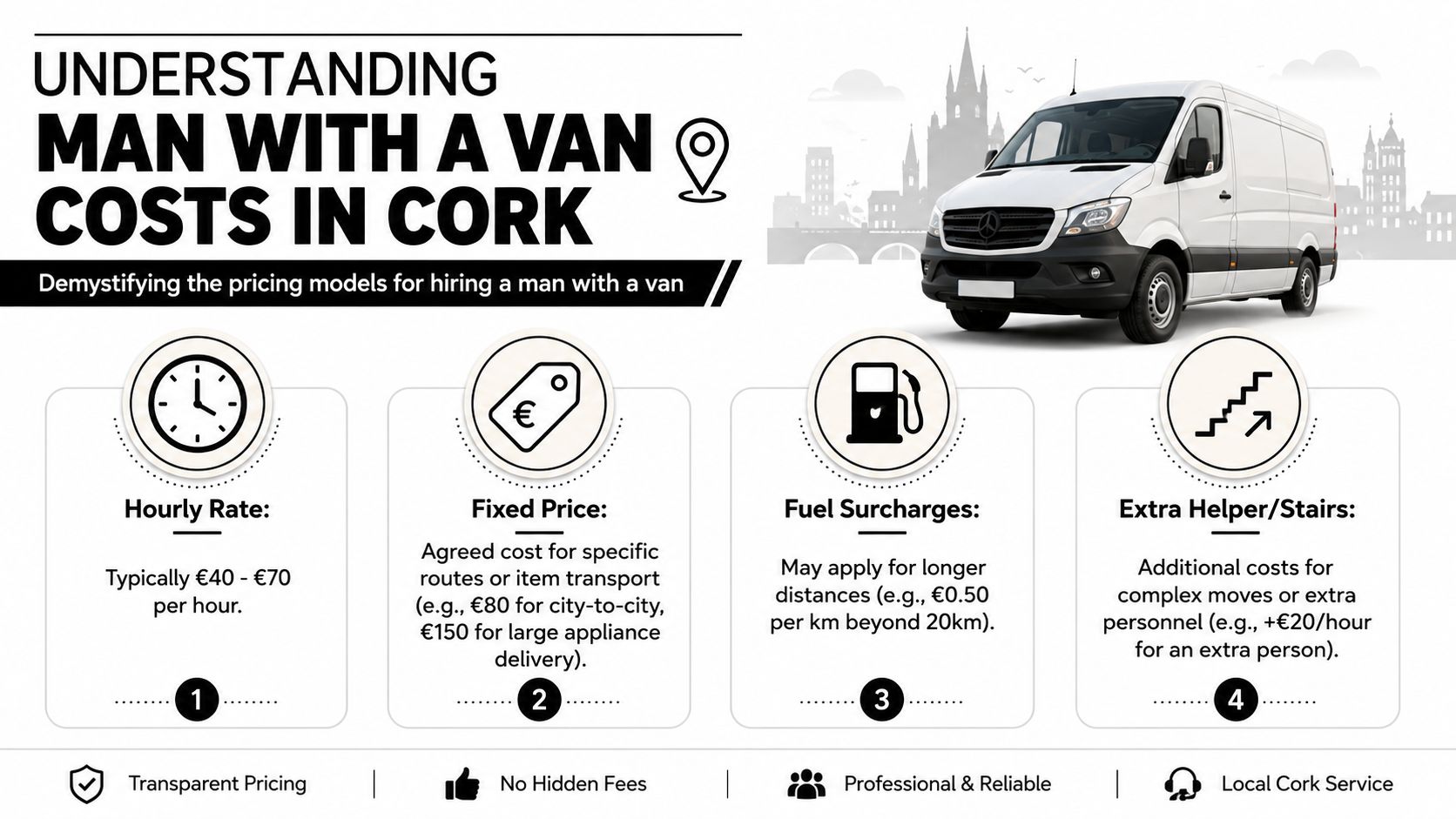 An infographic explaining the pricing models for man with a van services in Cork, Ireland.