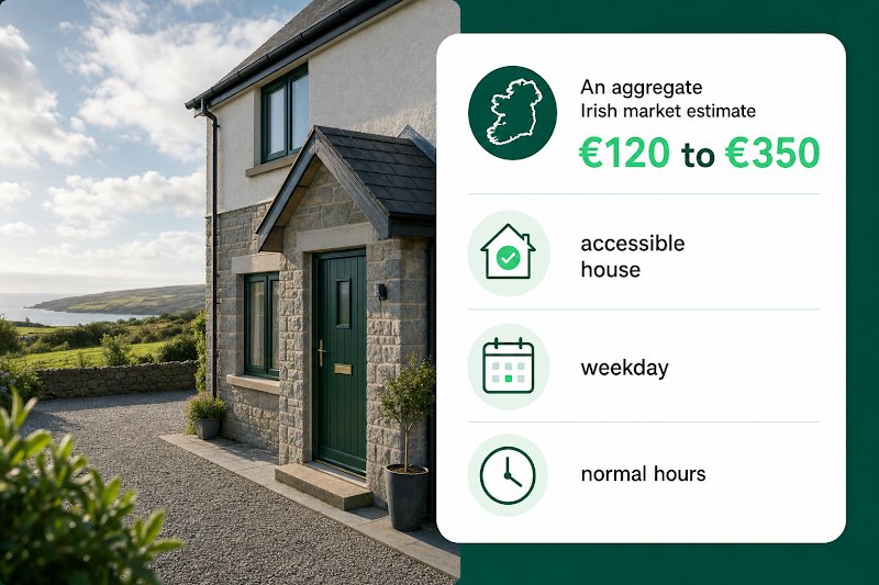 An infographic showing the typical price band for a small gutter repair in Ireland.