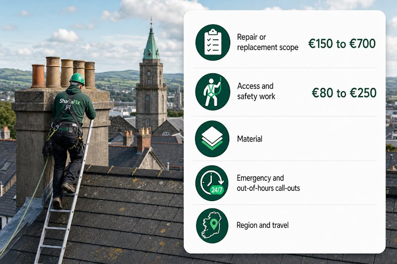 An infographic explaining the main factors that change gutter repair quotes.