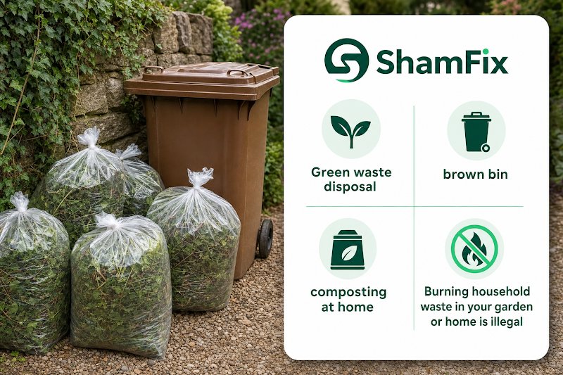 An infographic showing the correct ways to dispose of green waste when hiring a landscaper.